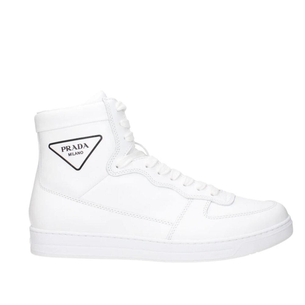 NWT Prada High Top Sneakers White Leather Lace Up Sz 41